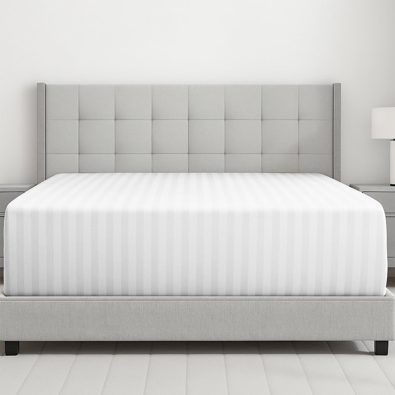 Microfiber Striped Fitted Sheet, Single (3'), White