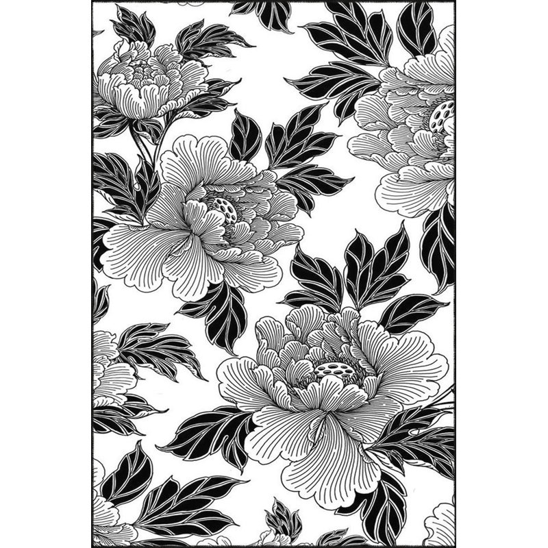 Tapis tissé à motif floral gris anthracite et tapis lavable, Tapis de couloir 4 pi 11 po x 9 pi 10 po