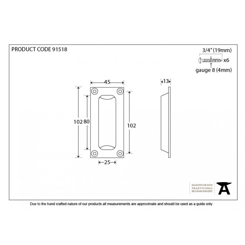 Flush Handles 9.2 cm centre Recessed Handle, Aged Brass