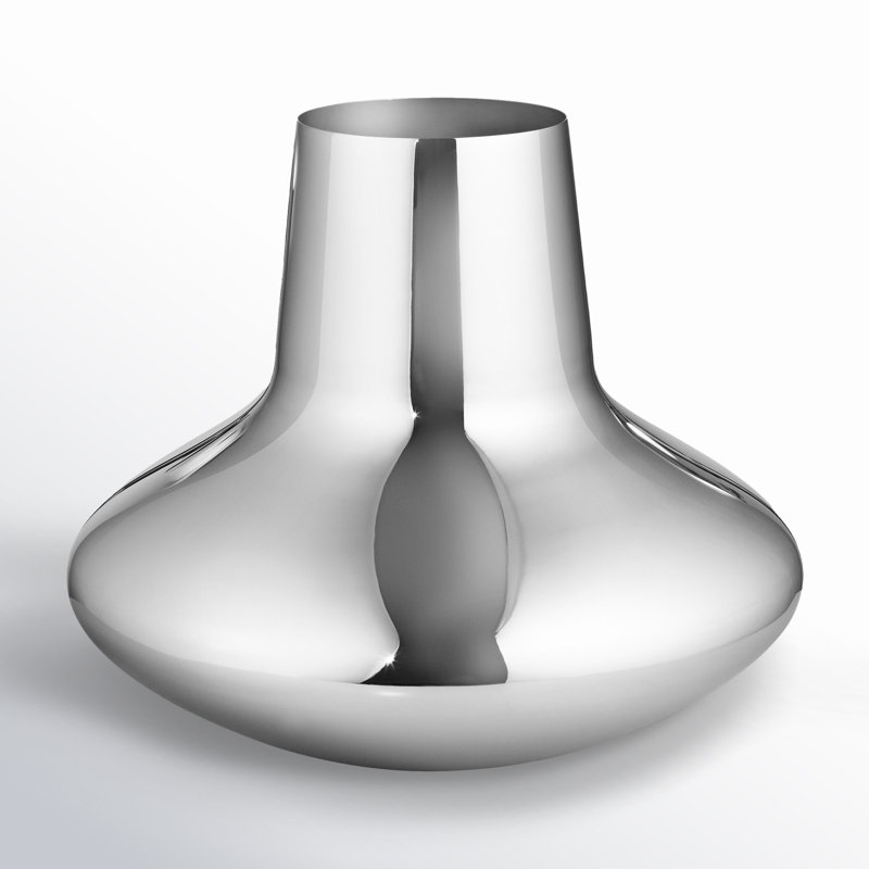 Henning Koppel Mirror Polished Indoor / Outdoor Stainless Steel Table Vase, 8.74" H x 10.63" W x 10.63" D