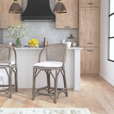 Handwoven Rattan Upholstered Counter Stool