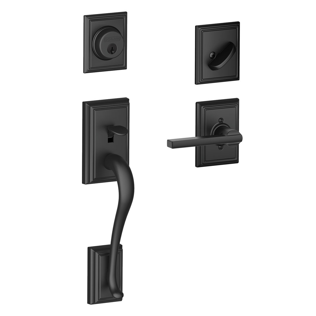 Addison Handleset with Single Cylinder Deadbolt and Latitude Door and Addison Rosette Schlage