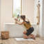 Garniture de robinet de baignoire autoportante à poignée simple avec douchette-37071129