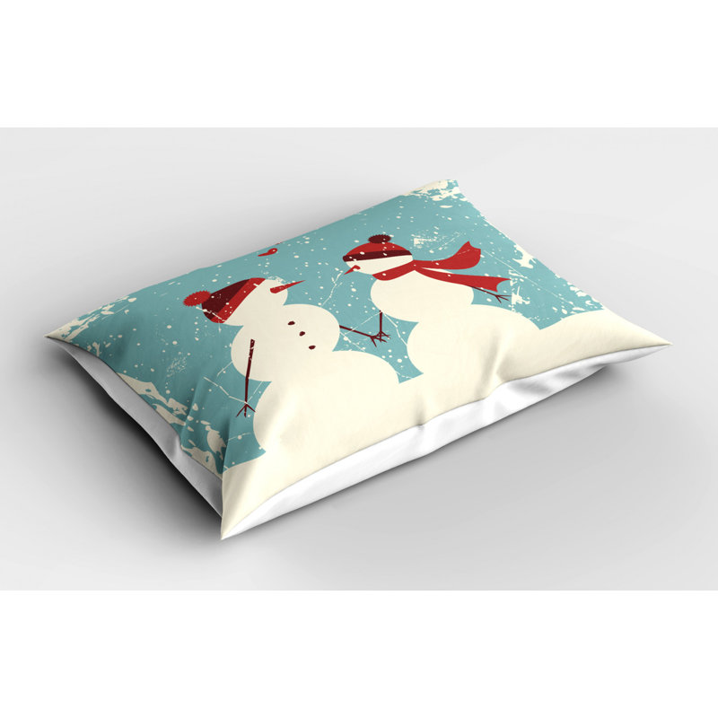 Seafoam Red Cream Snowman Couple Polyester Pillow Sham