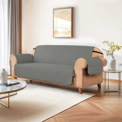 Loveseat Couch Cover for 2 Cushion Couch, Non-Slip Sofa Slipcover for Dogs, Furniture Protector Cover with Foam Sticks Elastic Straps for Pet Cat (Light Grey)