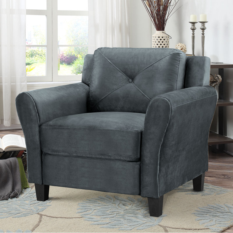 Fauteuil capitonné à accoudoirs à accoudoirs ronds de 33,9 po Ibiza, Microfibre gris foncé
