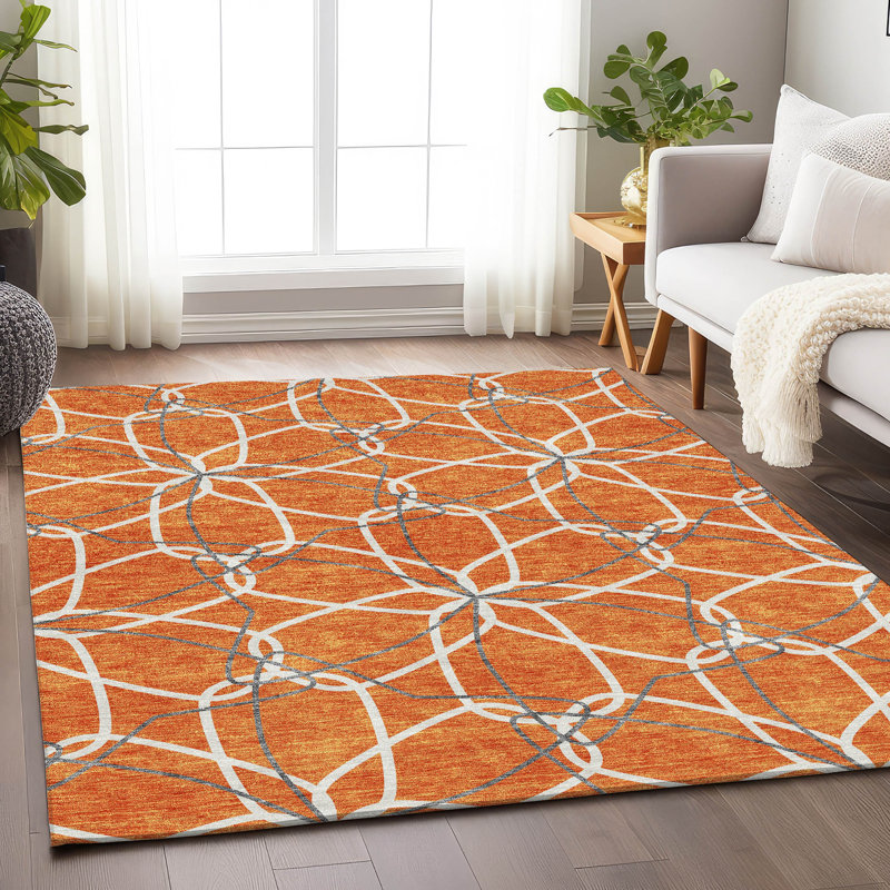 Tapis orange Prisco lavable à la machine de qualité supérieure, Rectangle 5 pi x 7 pi 6 po
