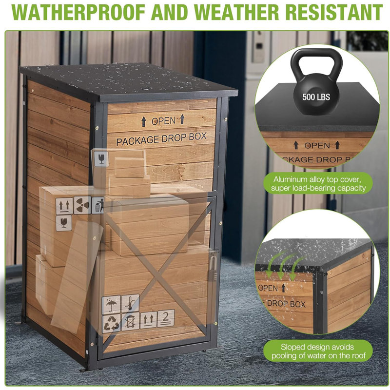 Package Delivery Boxes for Outside, Metal Frame Large Parcel Drop Box with Combination Lockable, Secure Anti Theft Package Delivery Box for Porch Curbside