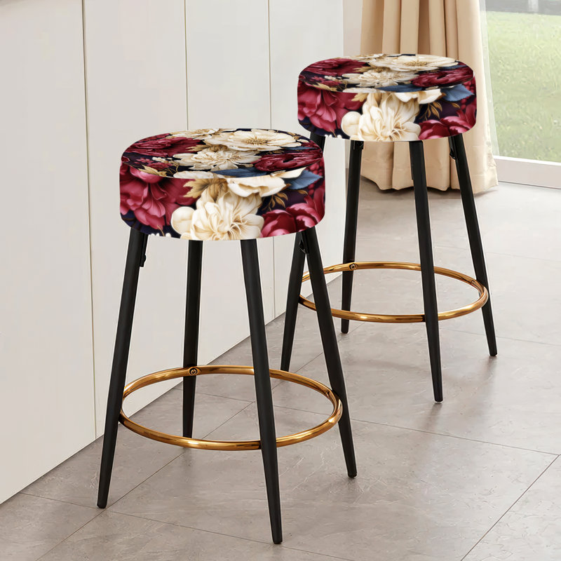 Ensemble de 2 tabourets de bar Renaissance à motif botanique pivoines rouges