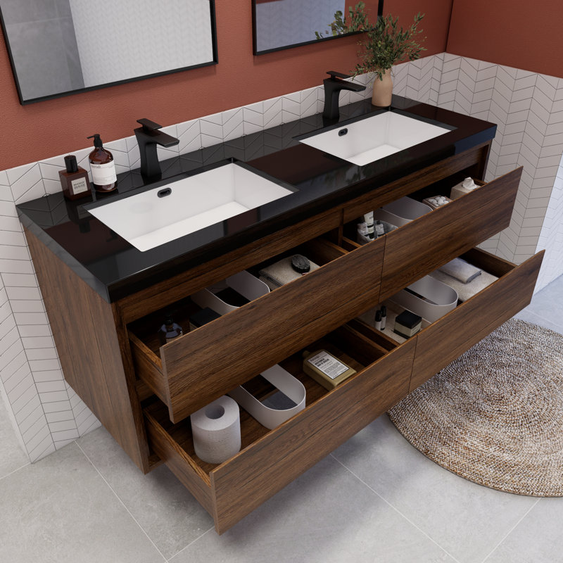 Vickye 59.05'' Single Bathroom Vanity with Plastic Top, RoseWood