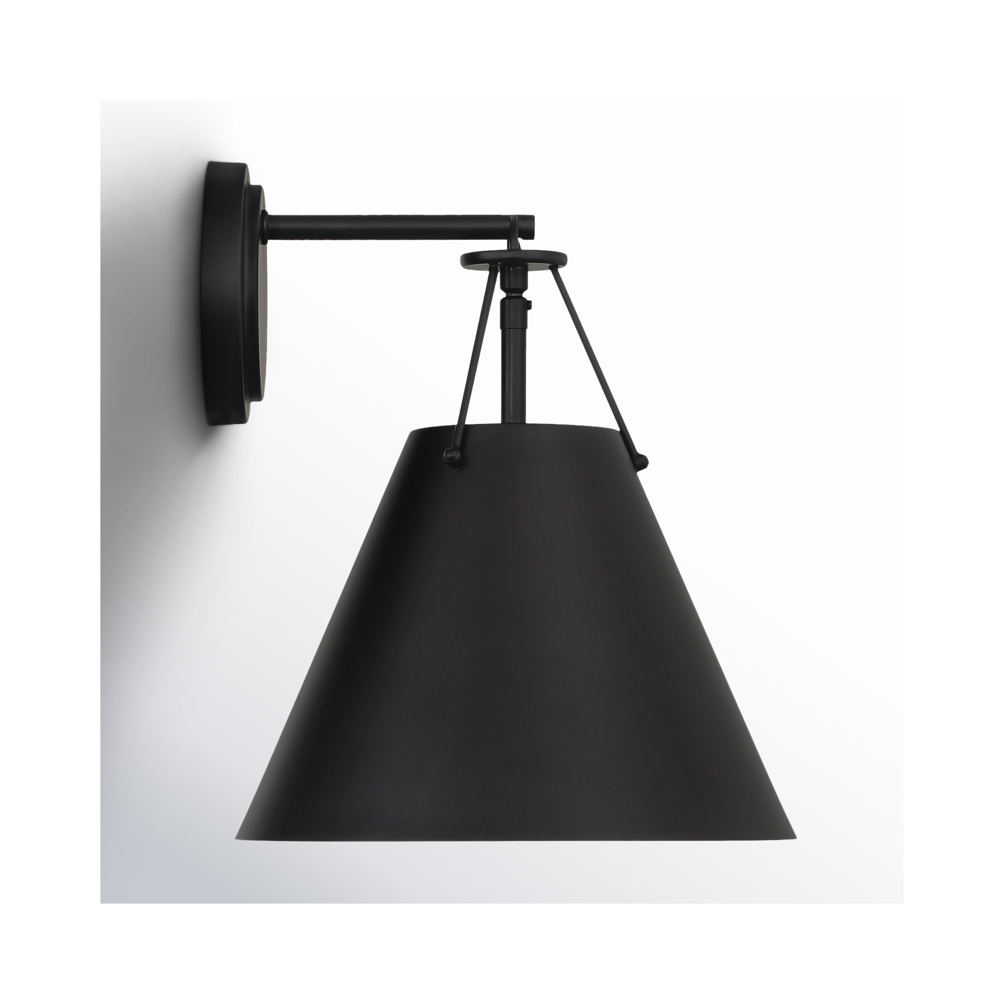 Kinston Single Light Steel Dimmable Armed Sconce, Matte Black, Matte Black