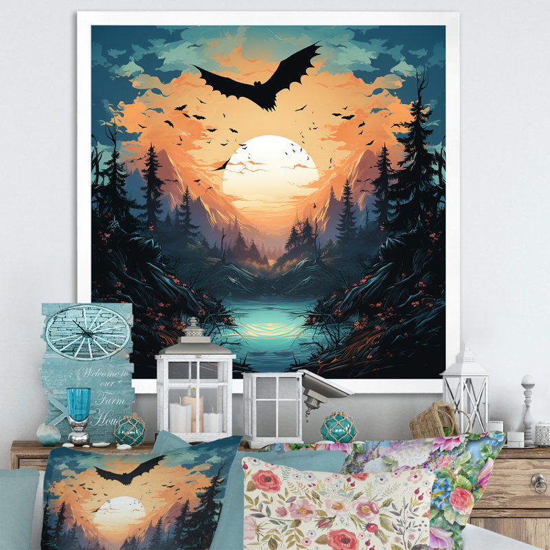 Mystic Bat Nightfall I - Animal Bat, Cadre flottant doré, H 30 po x l 30 po x P 1,5 po