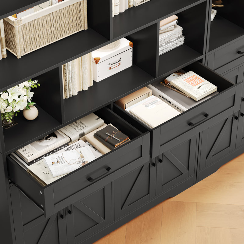 82.7"tall Bookcases With Drawers & Doors, White, Black