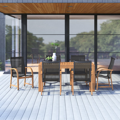 Anautica 6 - Person Teak Patio Dining Set with Rectangular Table