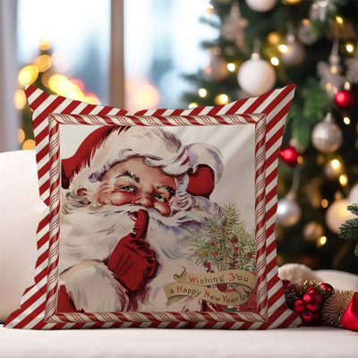 Couvre-oreiller de Noël rétro père Noël bonbon canne décorations de Noël extérieur rétro Noël vacances d'hiver coussin décoratif pour la maison canapé canapé décor de salon