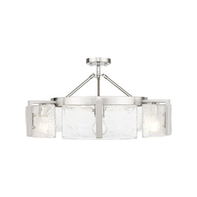 Hickmon 6-Light Semi-Flush with Hammered Water Glass Shade