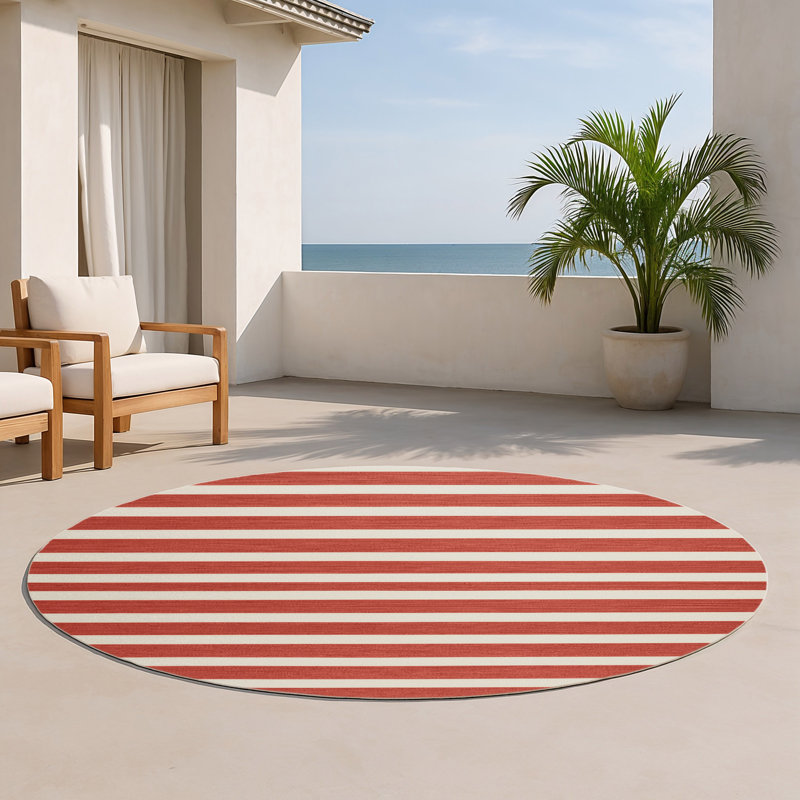 Tapis intérieur / extérieur beige HorizontalStripes, Rond 5 pi