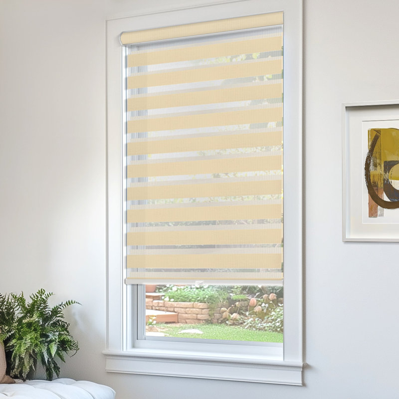 Premium Cordless Zebra Roller Shades - White - Dual Layer - Light Filtering and Room Darkening, Basic Pearl, 39"W X 72"L