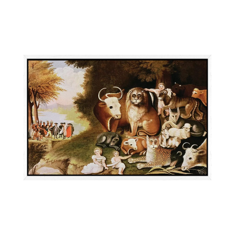 The Peaceable Kingdom, 1832-34 by Edward Hicks - Painting on Canvas, 66.04cm H x 101.6cm W x 3.81cm D, White Framed