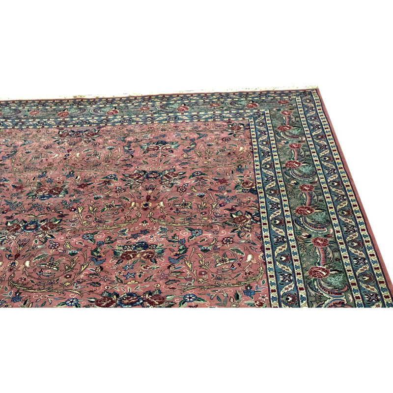 Tapis rose / vert de haute qualité noué à la main