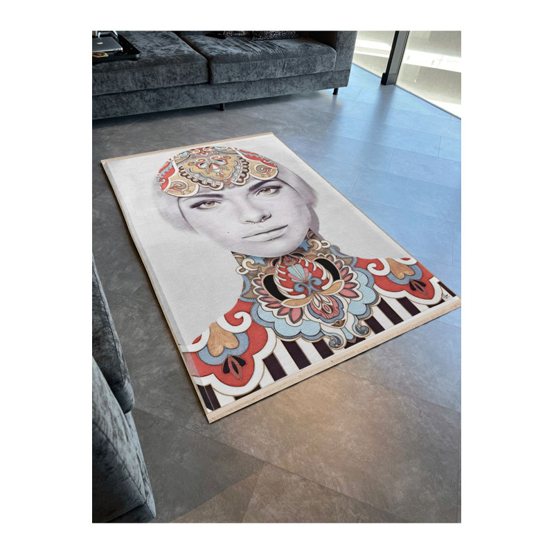 Tapis décoratif lavable à la machine beige, Rectangle 2 pi 6 po x 4 pi 11 po