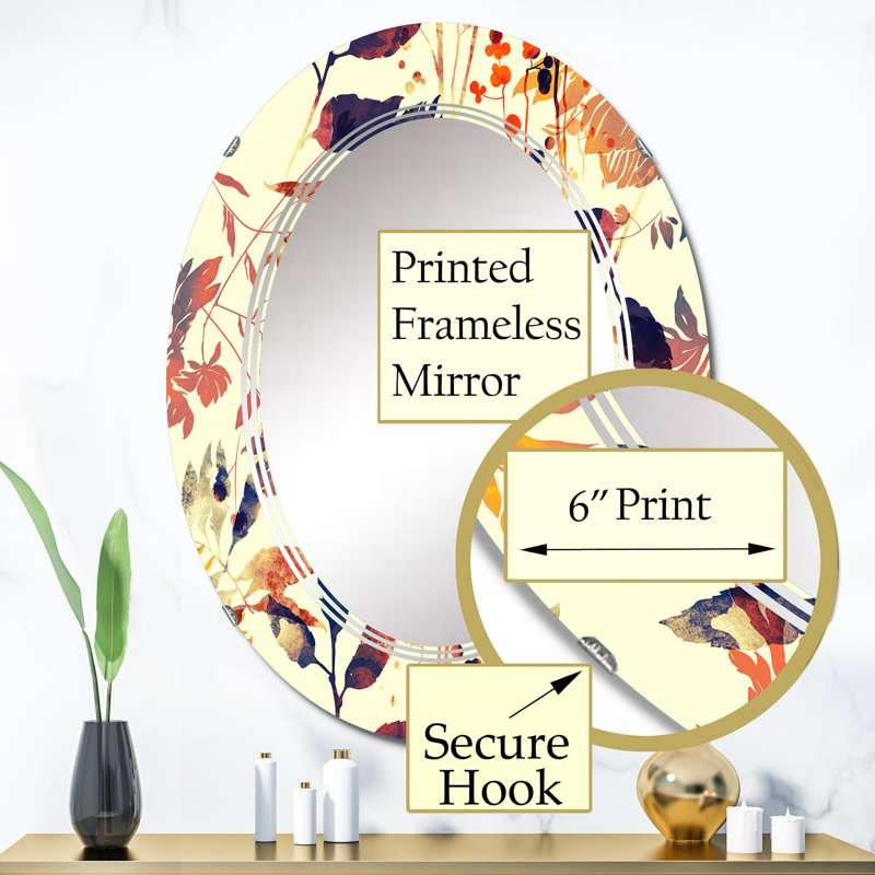 Fleurs et feuilles abstraites en jaune rétro - Miroir mural à motif ovale, 36 po x 24 po