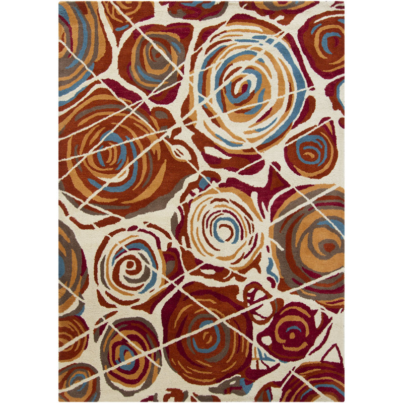 Tapis blanc / rouge Abbeville, 5 pi x 7 pi