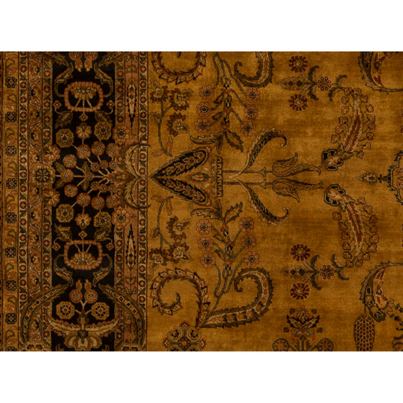 Hand Knotted Wool Oriental Area Rug in Gold And Black
