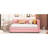 Pink Linen Fabric Upholstered Daybed With Twin Size Trundle, No Box Spring Needed Bed Frame