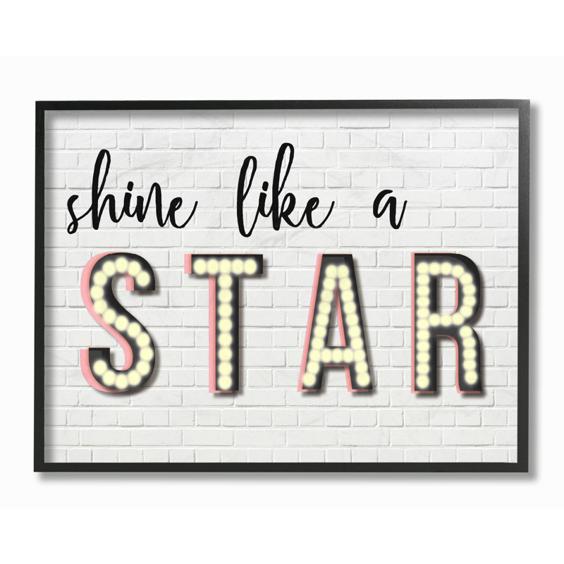 « brillance like a star », art textuel encadré, H 16 po x l 20 po, Giclée encadrée noir minuit