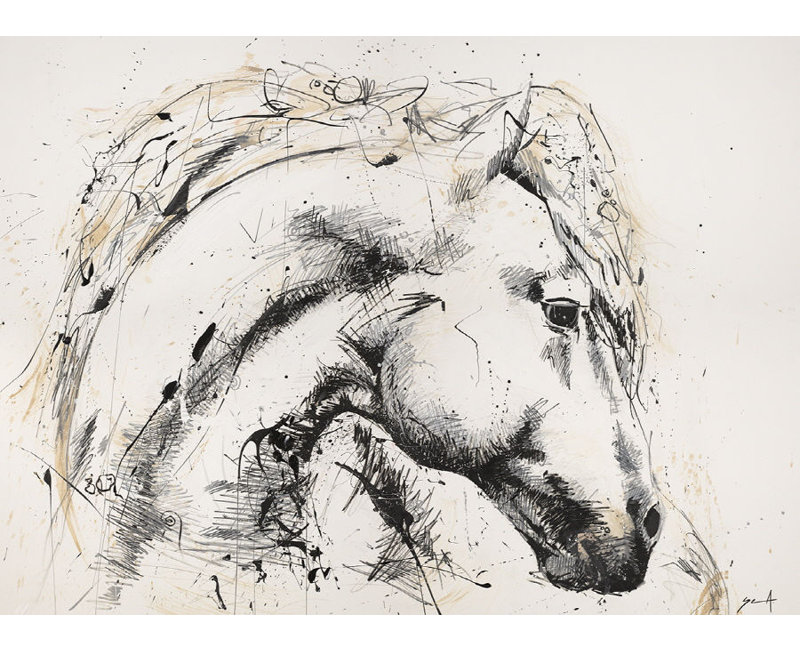 Cheval sans nom II par Altamura Stefano - impression sur toile tendue, H 24 po x l 32 po x 1,5 po, Couche de verre
