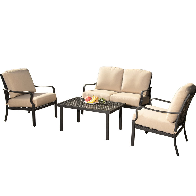 Outdoor Garden Patio Furniture - Metal Construction With Beige Cushions For Lawn Conversation And Fun Time