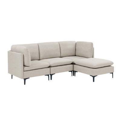 Linen Modular Sectional Sofa with Custom Configuration and Metal Legs