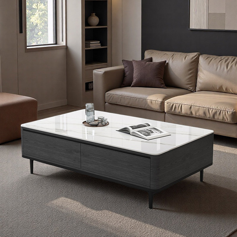 Luxury-Style Rectangular Granite Slab Coffee Table, 16.5" H x 55.1" L x 31.5" W, White