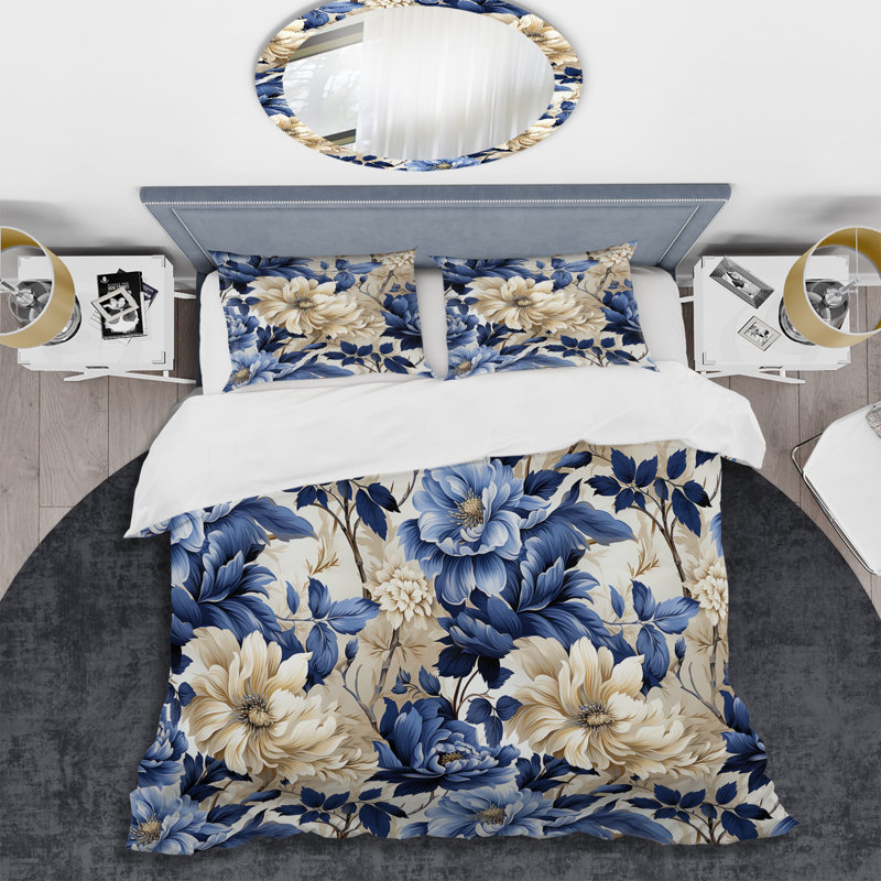 Ensemble de housse de couette Cobalt Blue Foliage Victorian, Housse de couette pour très grand lit et 2 très