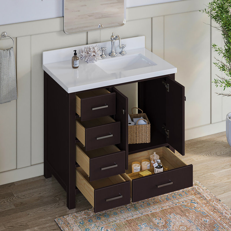 Ensemble de meuble-lavabo simple 37 po Cambridge, Espresso, Quartz blanc pur