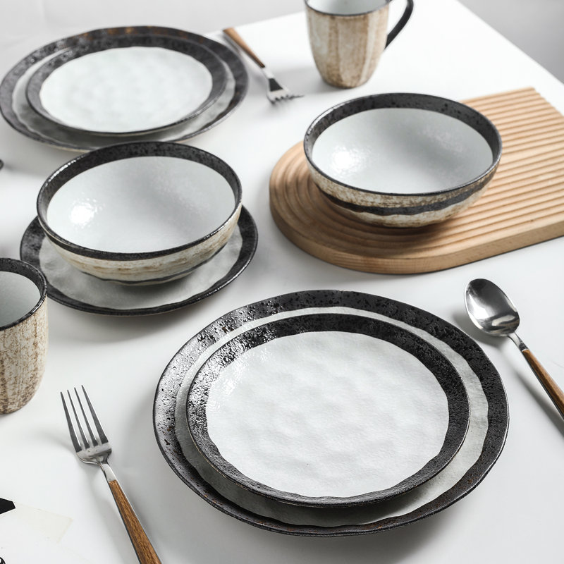 Lucy Beige and Brown Porcelain 32-Piece Dinnerware Set