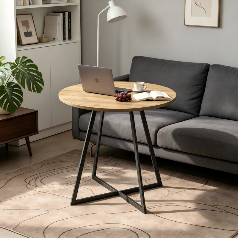 Table de salle à manger ronde 31,5 pouces, petite table de cuisine avec pieds en métal noir pour 2 à 4 personnes, table de salle à manger minimaliste moderne, brun, table seulement