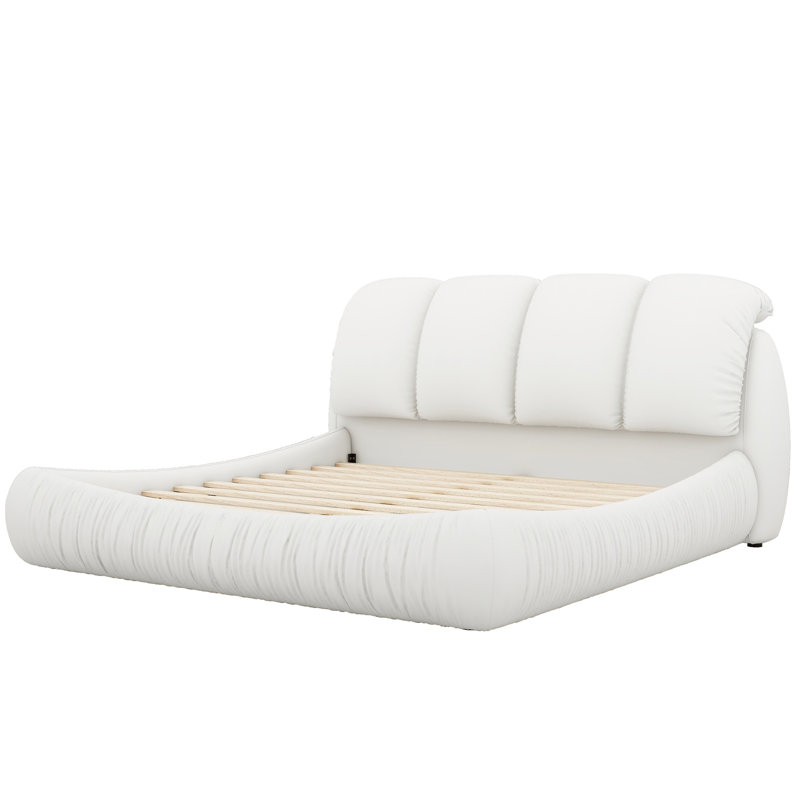 Lit tapissier de luxe de taille avec tête de lit épaisse, lit en cuir avec dossier rembourré surdimensionné,