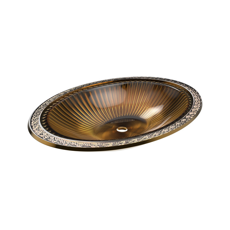 CastelloUSA Olive 22" Tempered Glass Oval Bathroom Vessel Sink, Gold
