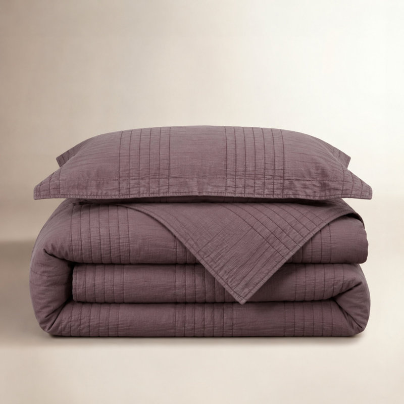 Ensemble de courtepointe 100% coton Grimshaw, Courtepointe pour lit simple + 1 taie décorative, Aubergine