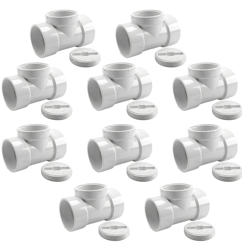 Té de nettoyage 3 po en PVC avec chasse d'eau et vidange en PVC et bouchon en O. H x H x FPT, drain en PVC blanc, raccord d'évacuation et d'évent