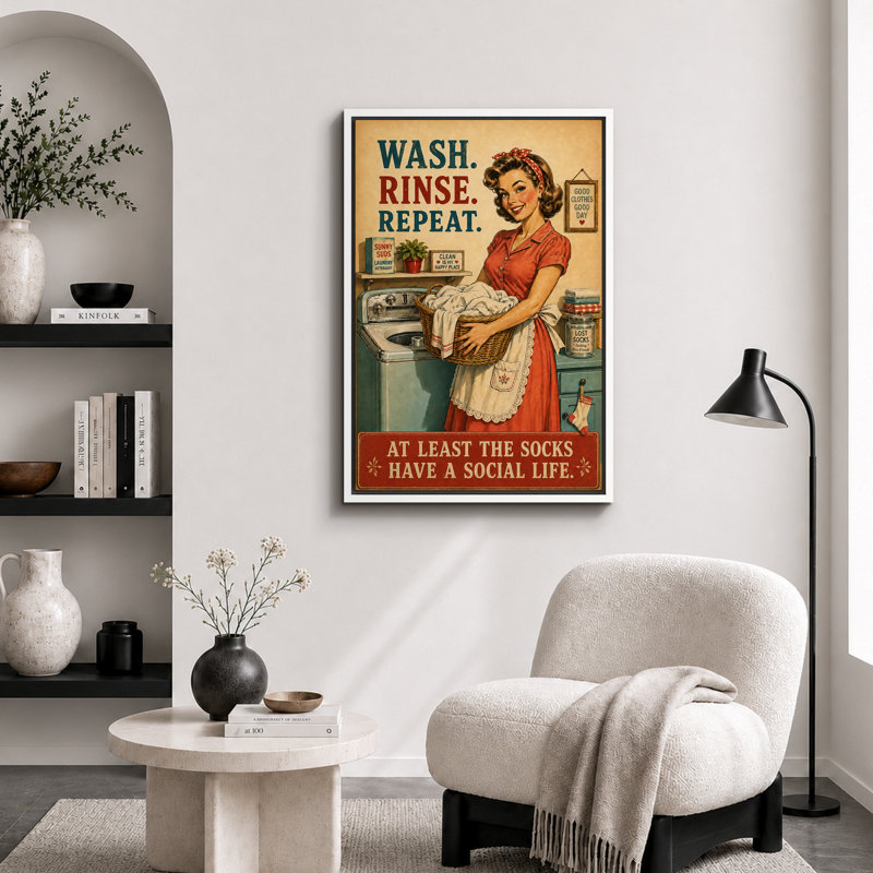 Œuvre d'art de citation de femme de lavage rétro, H 24 po x l 16 po x P 1,5 po, Cadre blanc