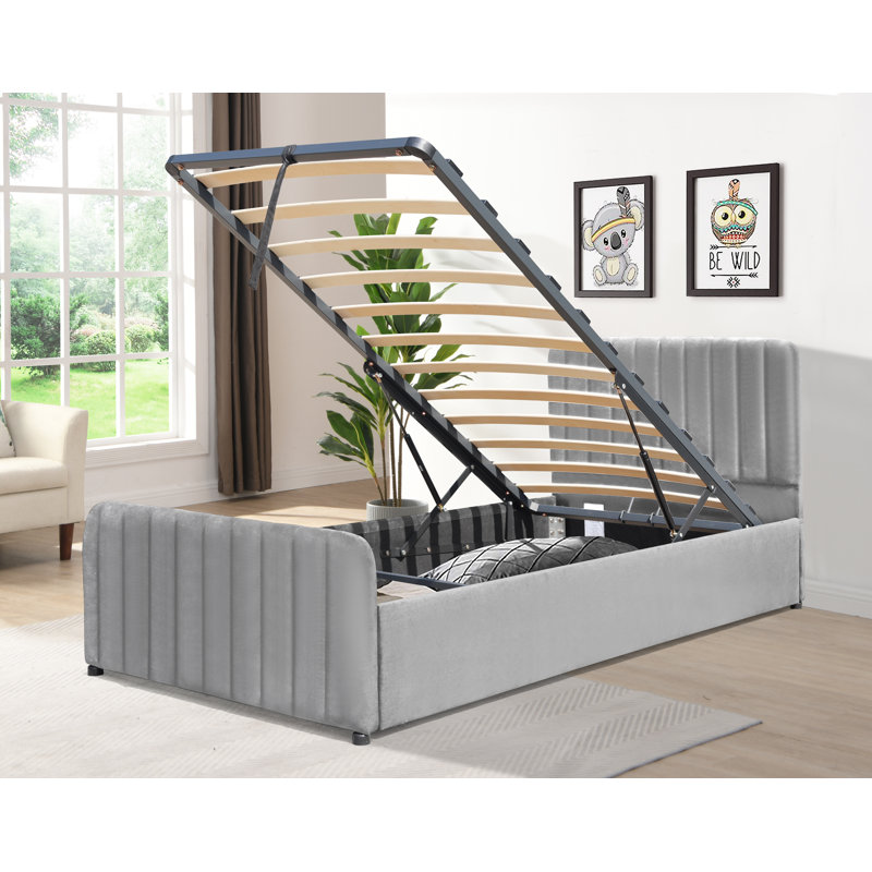 Upholstered Ottoman Bed, Single (3'), Light Grey