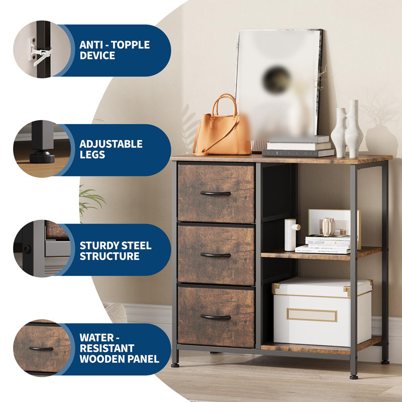 70cm Wide 3 -Drawer File Cabinet, Brown