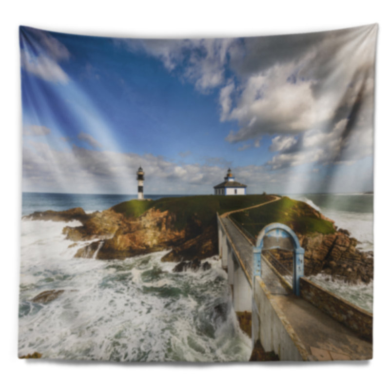 Tapisserie de phare de pancha illa avec accessoires suspendus en mer de polyester brillante, H 32 po x l 39 po
