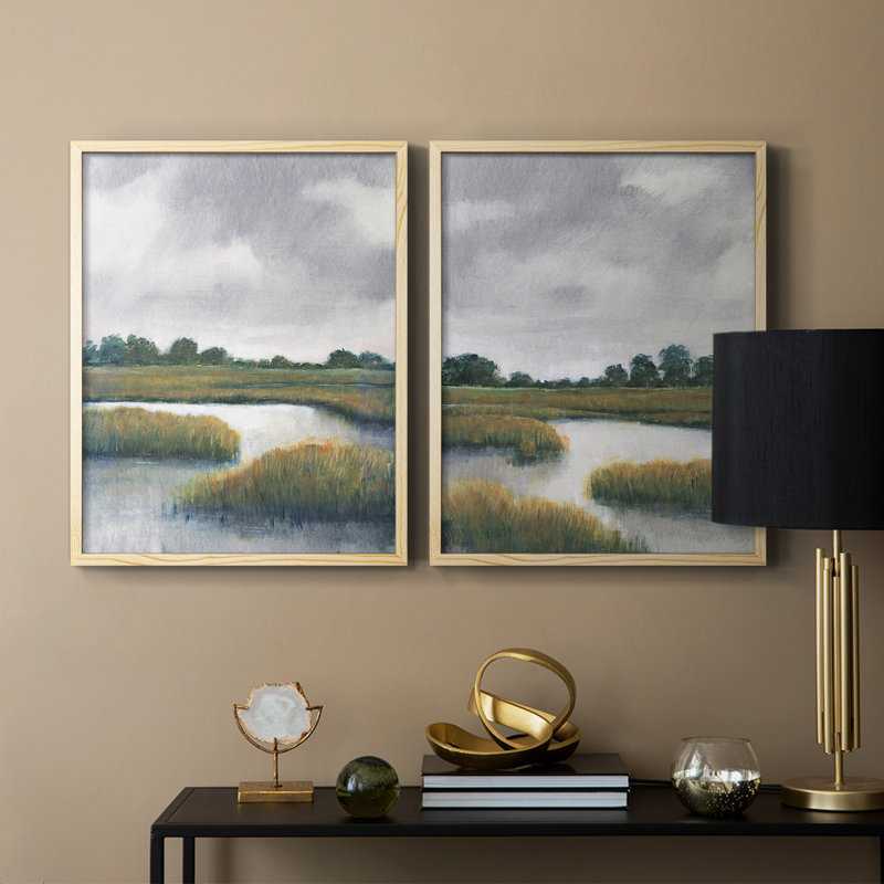 «Salt Marshes I», reproduction encadrée de qualité supérieure - prête à être accrochée - aucun clou requis - aucun clou requis