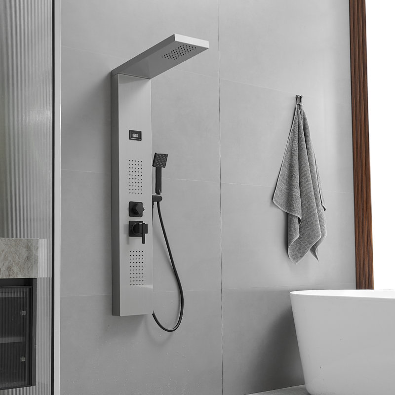 3-way Diverter Shower Tower Panel System with Fixed Shower Head, Nickel Black