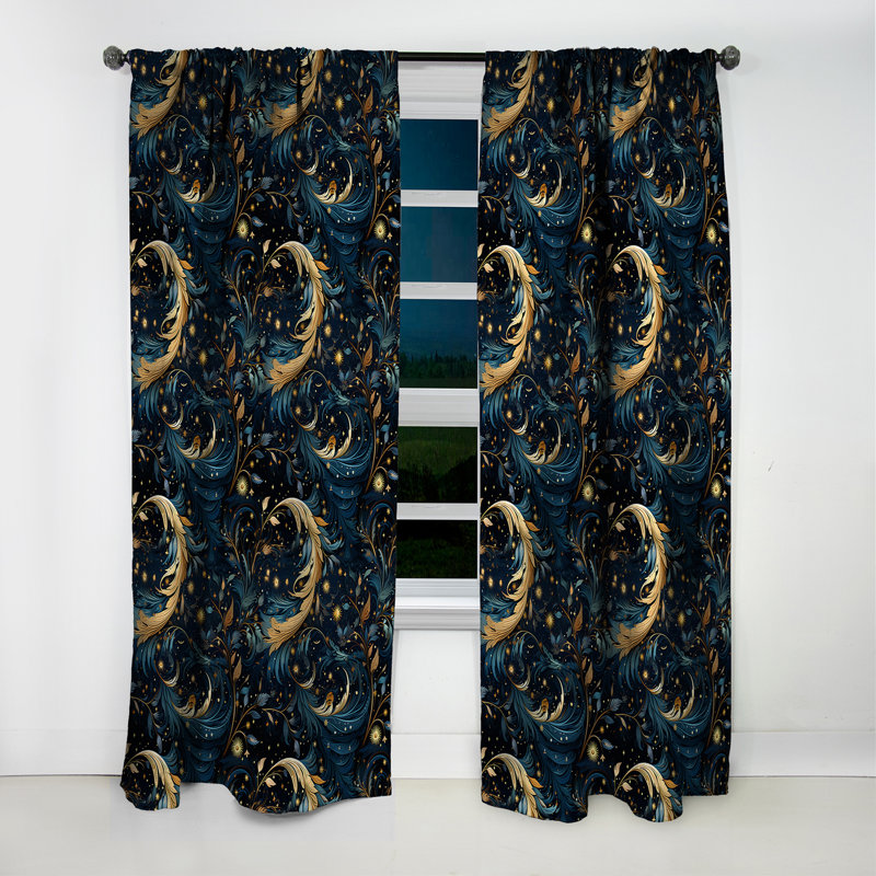 Motif bohème céleste bleu - Rideau abstrait bohème - Rideau abstrait occultant - 1 panneau, L 52 po x L 108 po