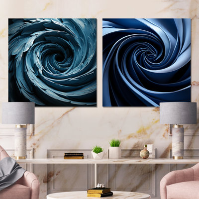 Spiraling Blue Abstract Vortex I - Abstract Spirals, ensemble de 2 reproductions d'art mural